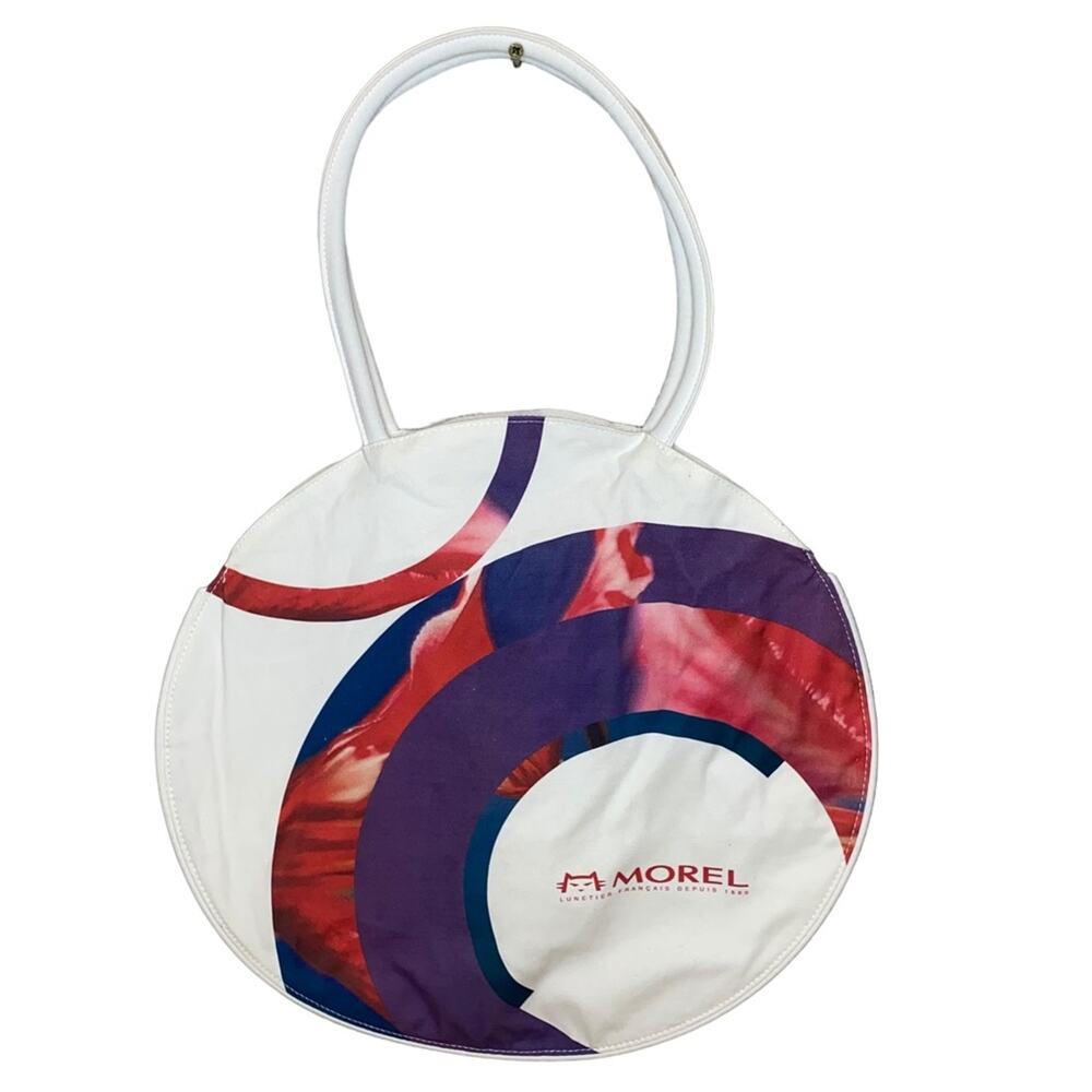 Morel Round Graphic Tote Bag Abstract Circle Print White, Red & Purple